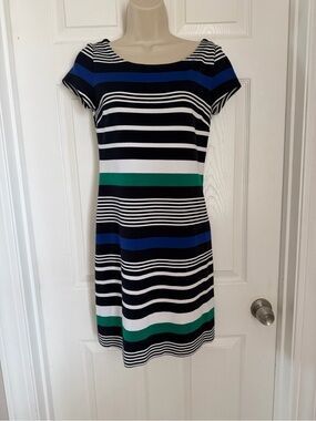 Banana Republic Size XS Striped Ponte Knit Sheath Dress Blue Green